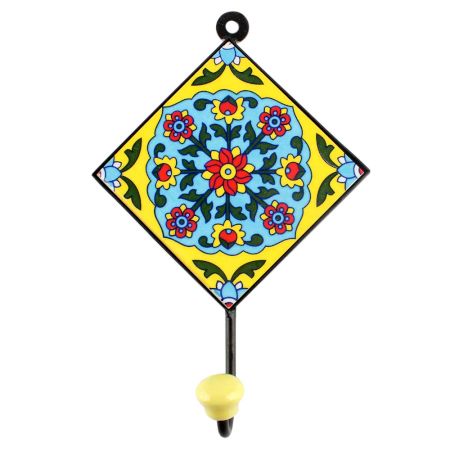 Turquoise Floral Ceramic Tile Hook